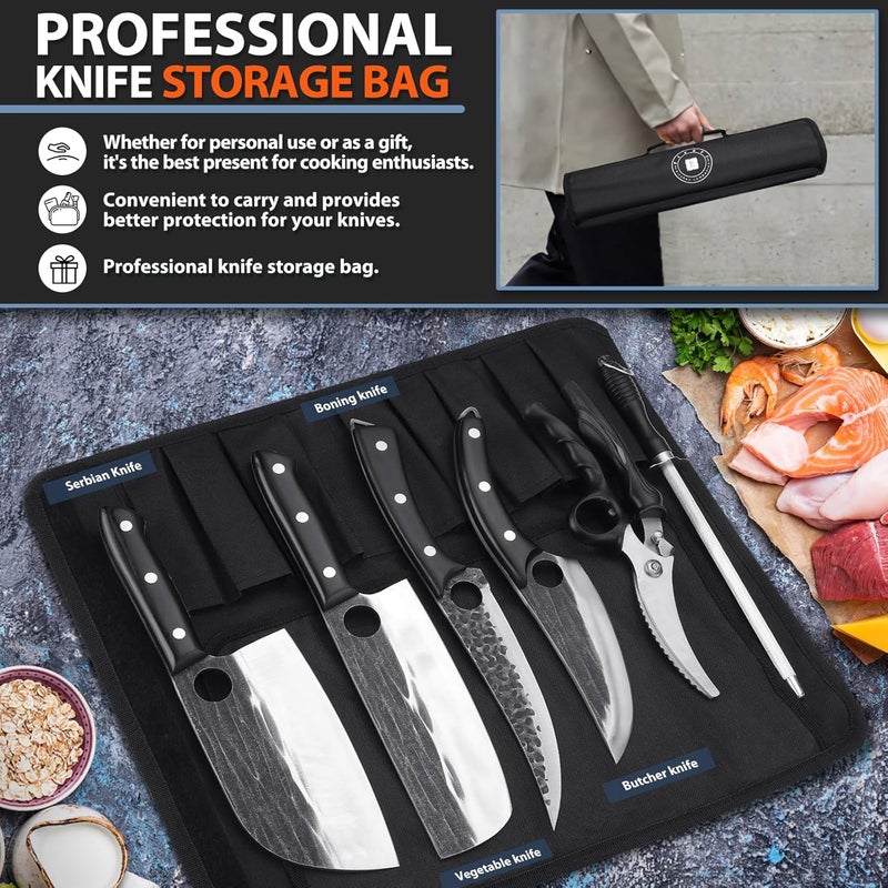 Tivoli Professional Butcher Knife Set for Meat Processing, 7Pcs High Carbon Steel Hand Forged BBQ Knife Sets, Serbian Chef Knife Set with Ergonomic Handle for Kitchen Outdoor Cooking Christmas Gifts - Image 3